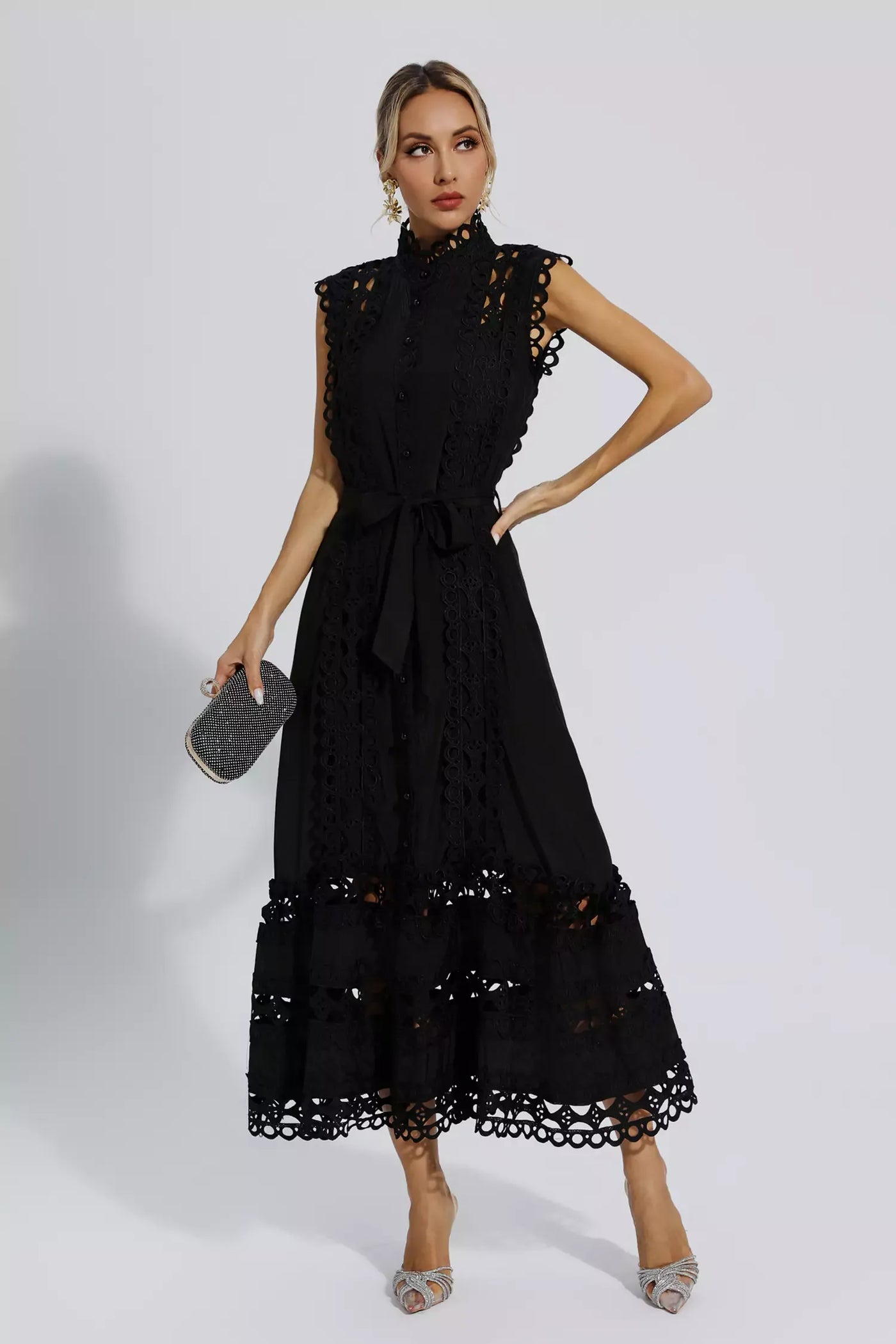 Alina™ | Black Sleeveless Hollow Maxi Dress