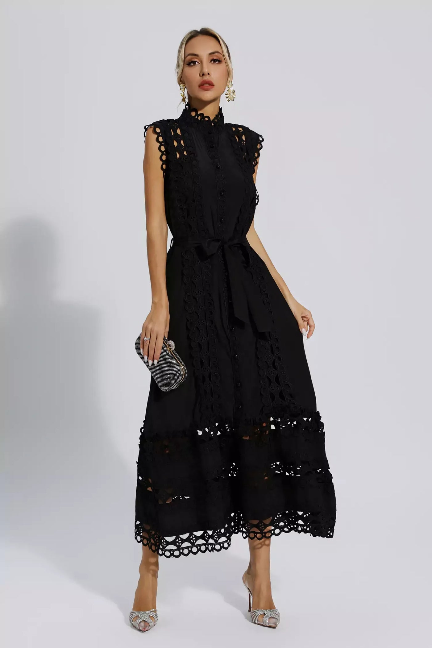 Alina™ | Black Sleeveless Hollow Maxi Dress