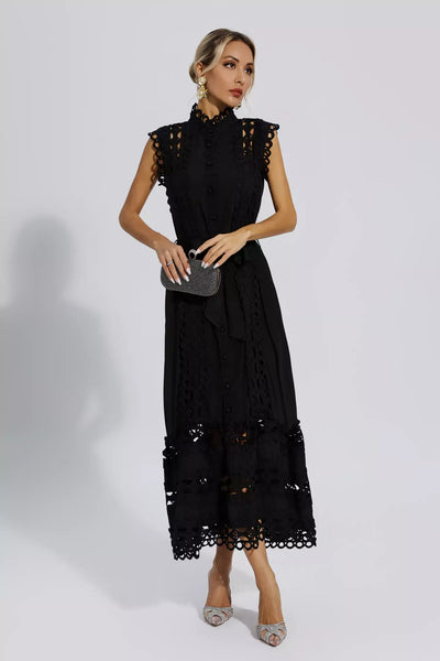 Alina™ | Black Sleeveless Hollow Maxi Dress