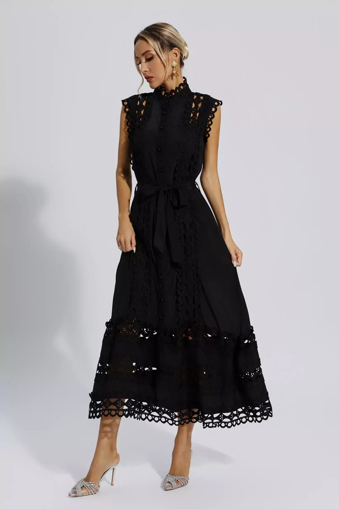 Alina™ | Black Sleeveless Hollow Maxi Dress